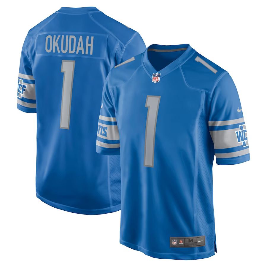 Men Detroit Lions 1 Jeff Okudah Nike Blue Game NFL Jersey